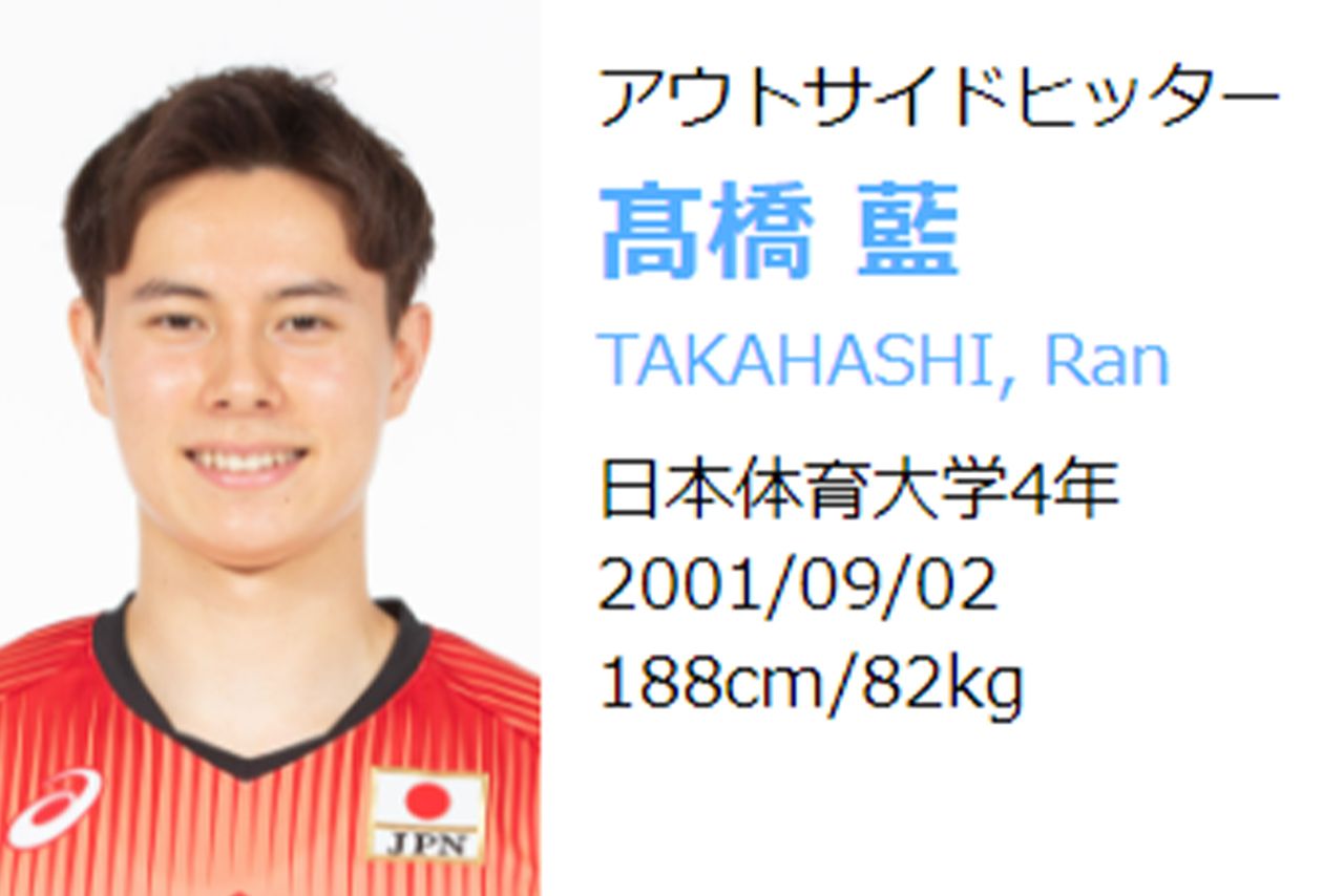 男子バレーボール日本代表の高橋藍（日本バレーボール協会公式ホームページより）