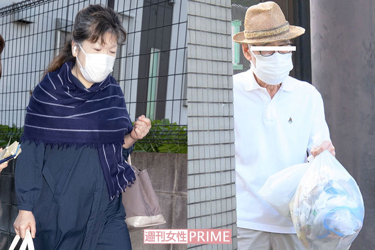 10月中旬、孫の様子を問われるも何も語らない國光さん（右）と、昨年11月の直撃に無言を貫いた佳代さん（左）