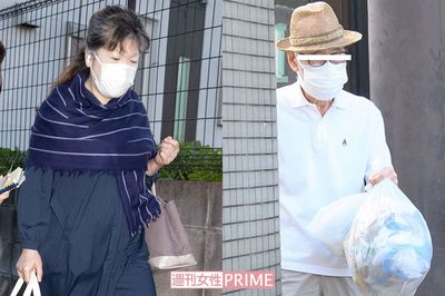 10月中旬、孫の様子を問われるも何も語らない國光さん（右）と、昨年11月の直撃に無言を貫いた佳代さん（左）