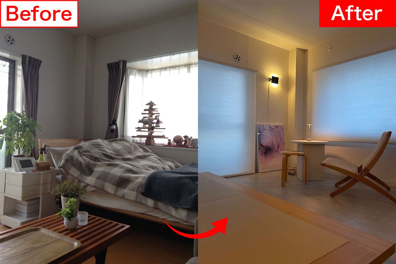 リビングといえばソファ、テーブル、テレビといった固定観念を外し、本当にお気に入りのみを追求した空間に