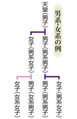 系図でみる男系・女系の例