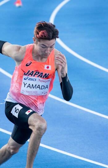 当初不安視していた400メートル競技。しかし決勝では47秒61の記録をたたき出し、日本勢第1号の金メダルに輝いた山田真樹選手(c)2025U-8,Inc.PhotobyHiharuTakagi