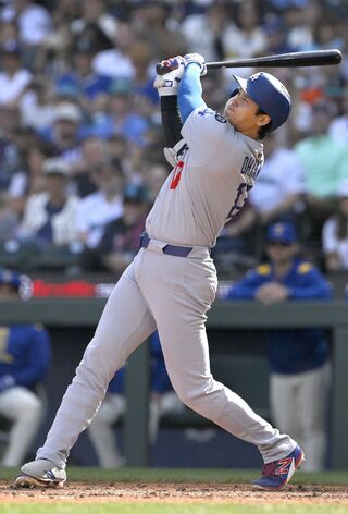 2025年9月29日に自己最多となる今シーズン55号のホームランを放った大谷翔平／共同通信