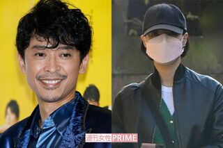 12月30日に入籍した坂本昌行と、彼の愛犬を散歩させる朝海ひかる