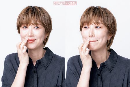 ケア4：リップのザラつき、縦ジワはマッサージでオフ　撮影／矢島泰輔