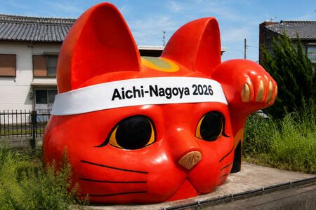期間限定でアジア大会仕様に変身した「とこにゃん」　　写真提供／とこなめ観光協会