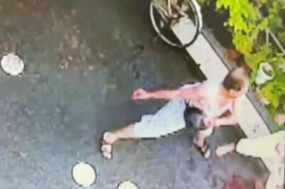 右手に刃物、左手にかつらの河上容疑者（中央）は執拗にAさんを襲撃　5/6