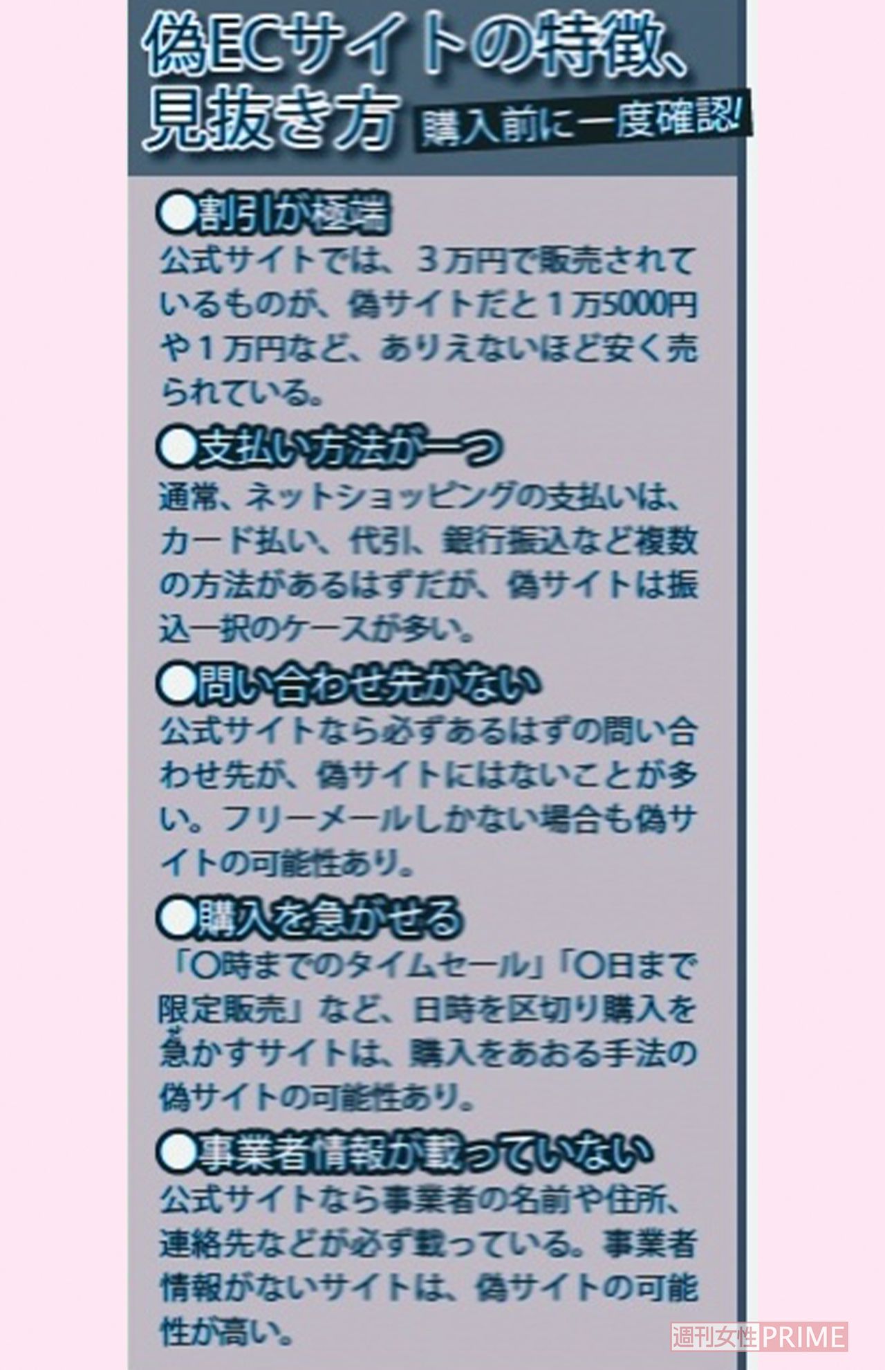 偽ECサイトの特徴、見抜き方