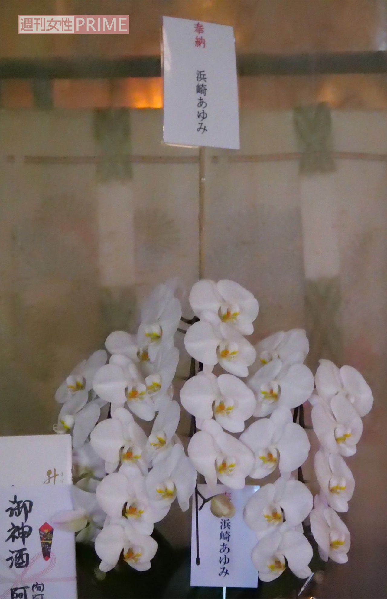 3月中旬に本殿の中をのぞくと、ひと鉢5万円はする立派な胡蝶蘭が「浜崎あゆみ」から奉納されていた