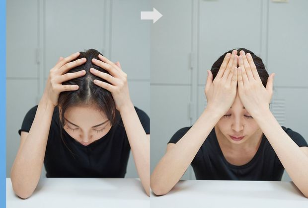 眼骨セルフ矯正　基本のポーズその１　モデル／長門石茉央