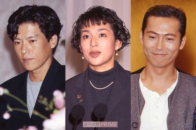 『この世の果て』（'94年）。主題歌も大ヒット（左から豊川悦司、鈴木保奈美、三上博史）