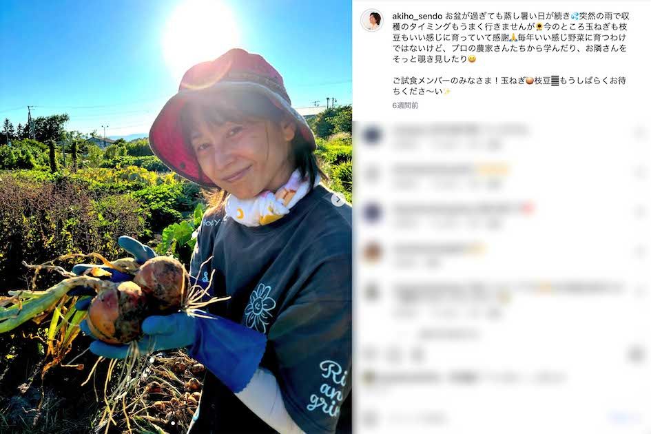 北海道を拠点に芸能活動を続けながら、畑仕事や北海道漁協女性部応援大使として、食の魅力を発信する活動も行っている千堂あきほ（本人のインスタグラムより）