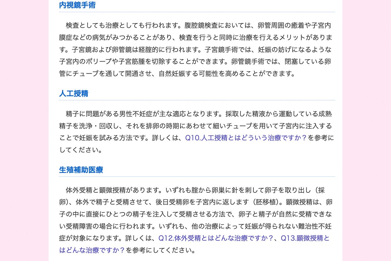 日本生殖医学会のホームページに掲載された不妊治療の方法