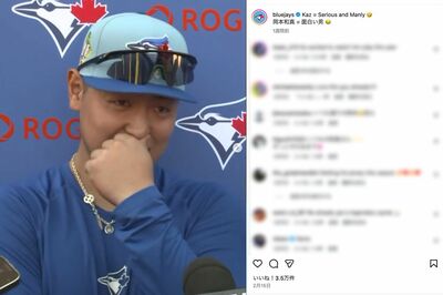 自身を「硬派で、真面目な、男前」と称して、自分で笑ってしまった岡本和真選手（ブルージェイズ公式インスタグラムより）