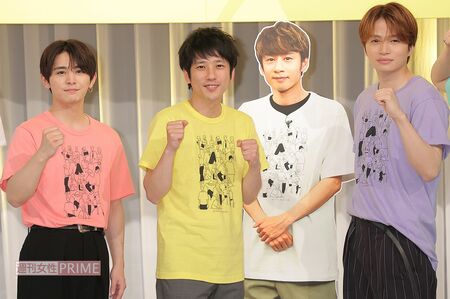 『24時間テレビ』でパーソナリティーを務めるジャにのちゃんねるの面々。左から山田涼介、二宮和也、中丸雄一、菊池風磨
