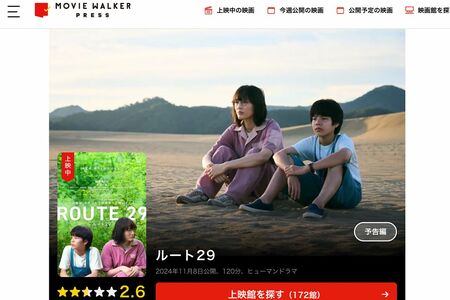 ムービーウォーカーでの映画『ルート29』の評価は2.6点と低い