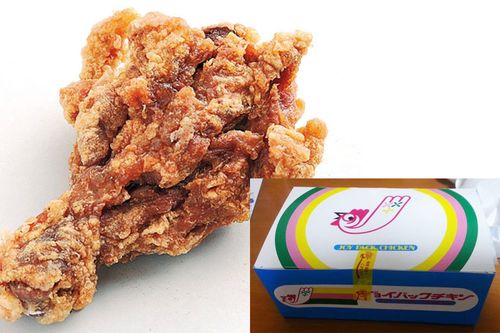 釧路市のジョイパックチキン。とぼけた鶏が味わい深い箱。同じ味を4つ買わないと入れてもらえない