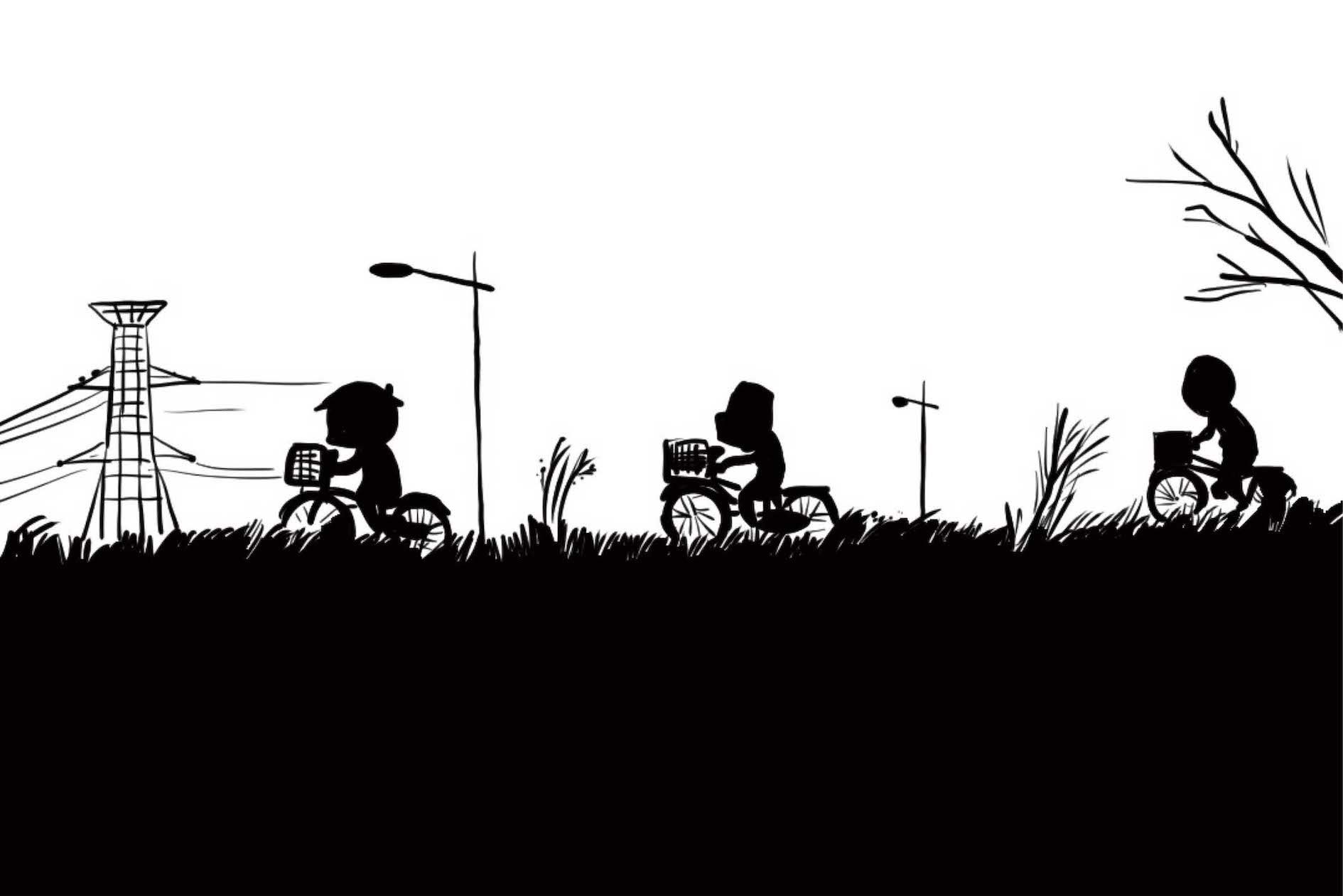 「友達と自転車で神社なんかに集まって、工夫して遊んでいましたね」（ホリさん）イラスト／仲曽良ハミ