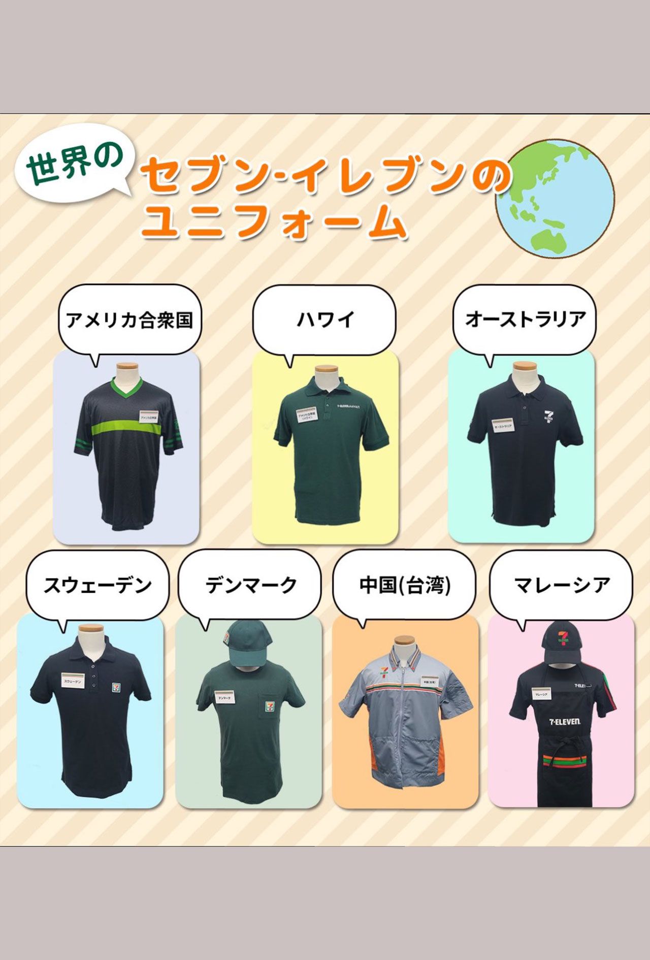 セブンイレブンがポストして炎上した世界の制服紹介（公式Xより）※現在は削除されている