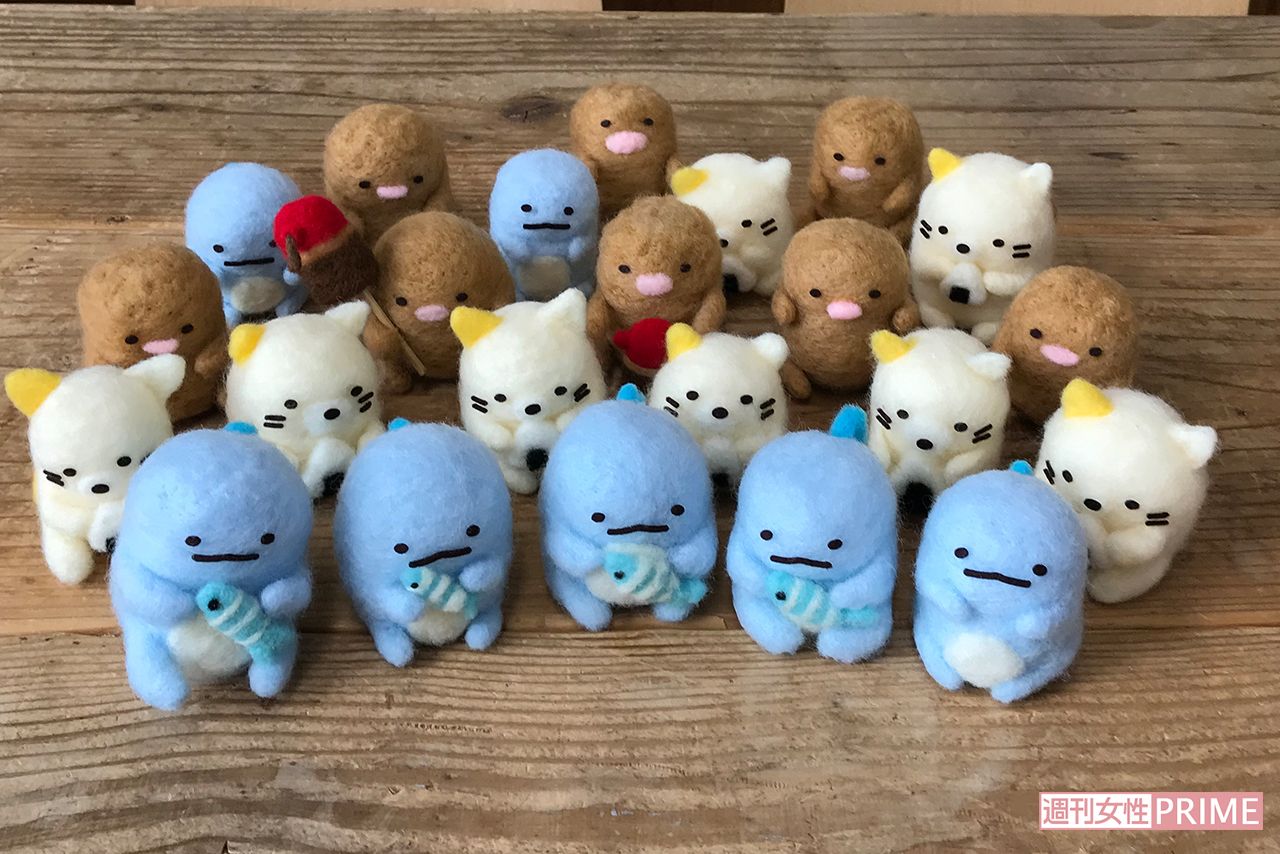 でき上がったすみっコたち。とかげととんかつとねこ