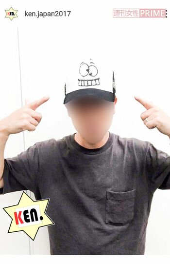 山口健さん、沙姫さんがデザイン、製作したキャップを被る芸能人（SNSより）