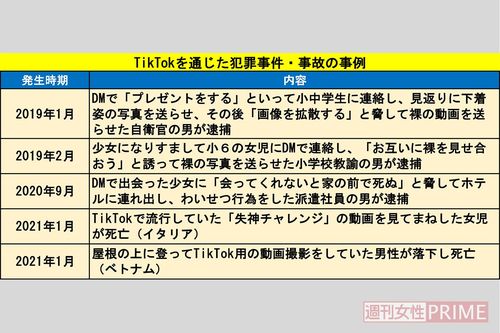 TikTokを通じた犯罪事件・事故の事例