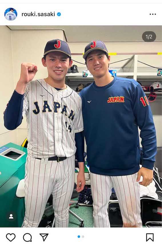 2023年、WBCに出場した佐々木朗希。大谷翔平とドジャースでチームメイトに（佐々木のインスタグラムより）