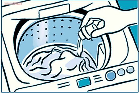 汚れは予洗い後に本洗い　イラスト／やまだやすこ