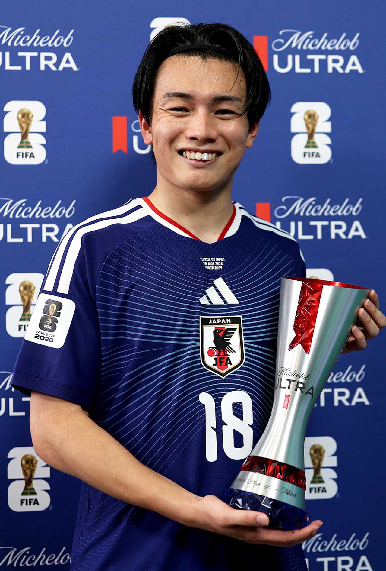 チュニジア戦のプレイヤー・オブ・ザ・マッチに選出された上田綺世（サッカー日本代表公式Xより）