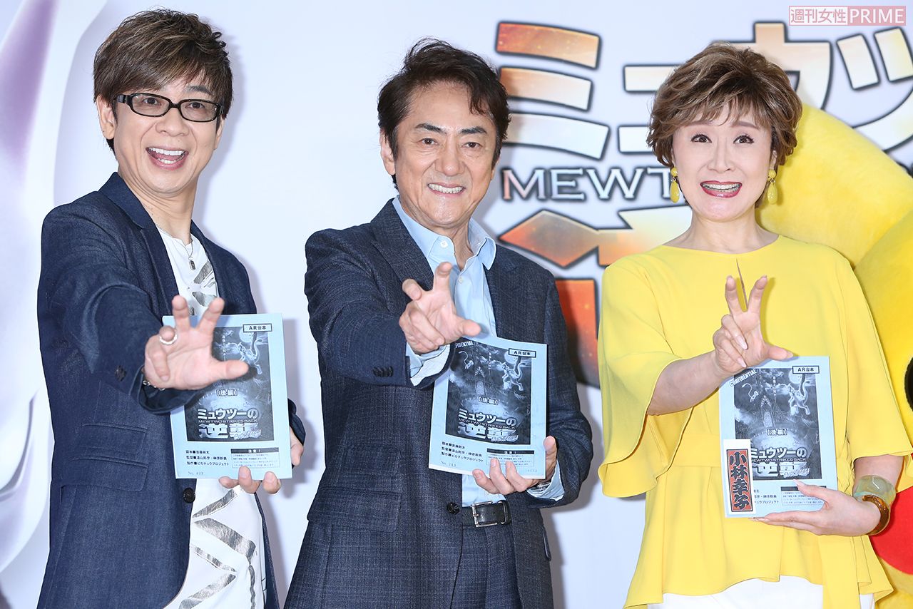 映画『ミューツーの逆襲 EVOLUTION』公開アフレコの様子　（左から山寺宏一、市村正親、小林幸子）