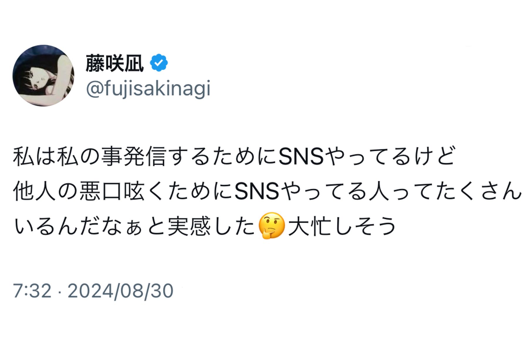 批判に対して反論する藤咲凪（藤咲凪公式Xより）