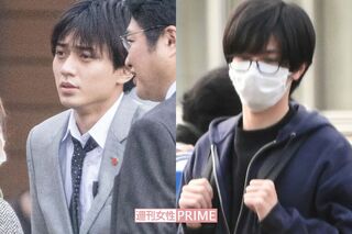 4月上旬『ラストマン』の撮影中の永瀬廉（左）と'21年『准教授・高槻彰良の推察』の撮影合間の神宮寺勇太